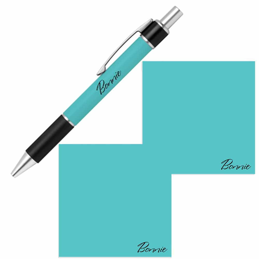 Personalized Name Pen and Sticky Notes Gift Set - Misty Blue