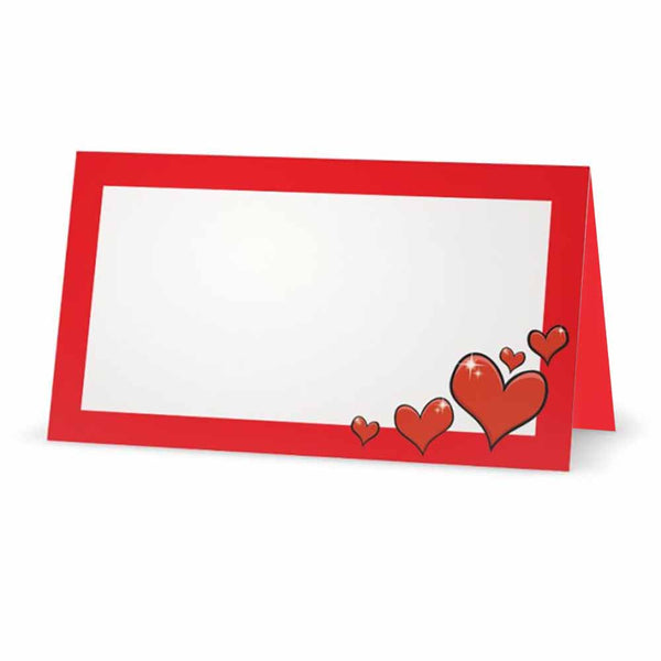 Red Hearts Place Cards - Tent Style - SELECT COLOR