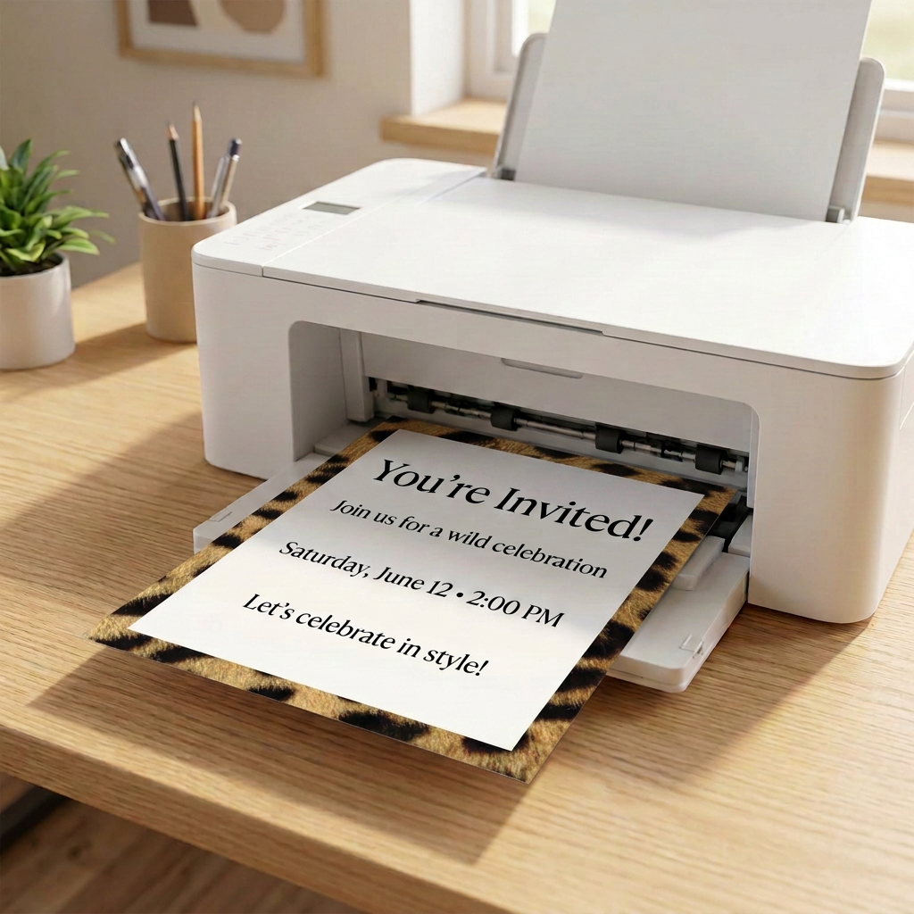 Cheetah border invitation paper in a printer