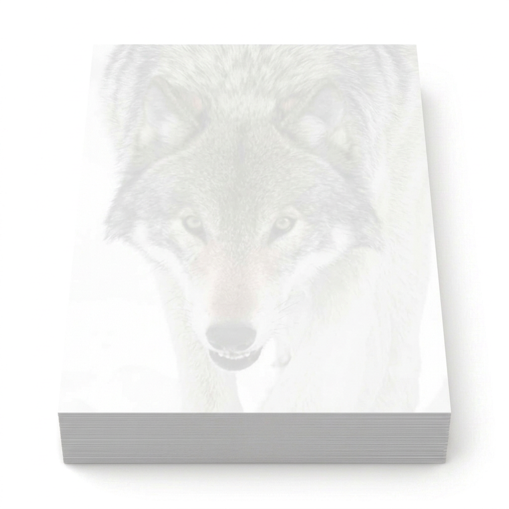 100-sheet stack of faded wolf face paper
