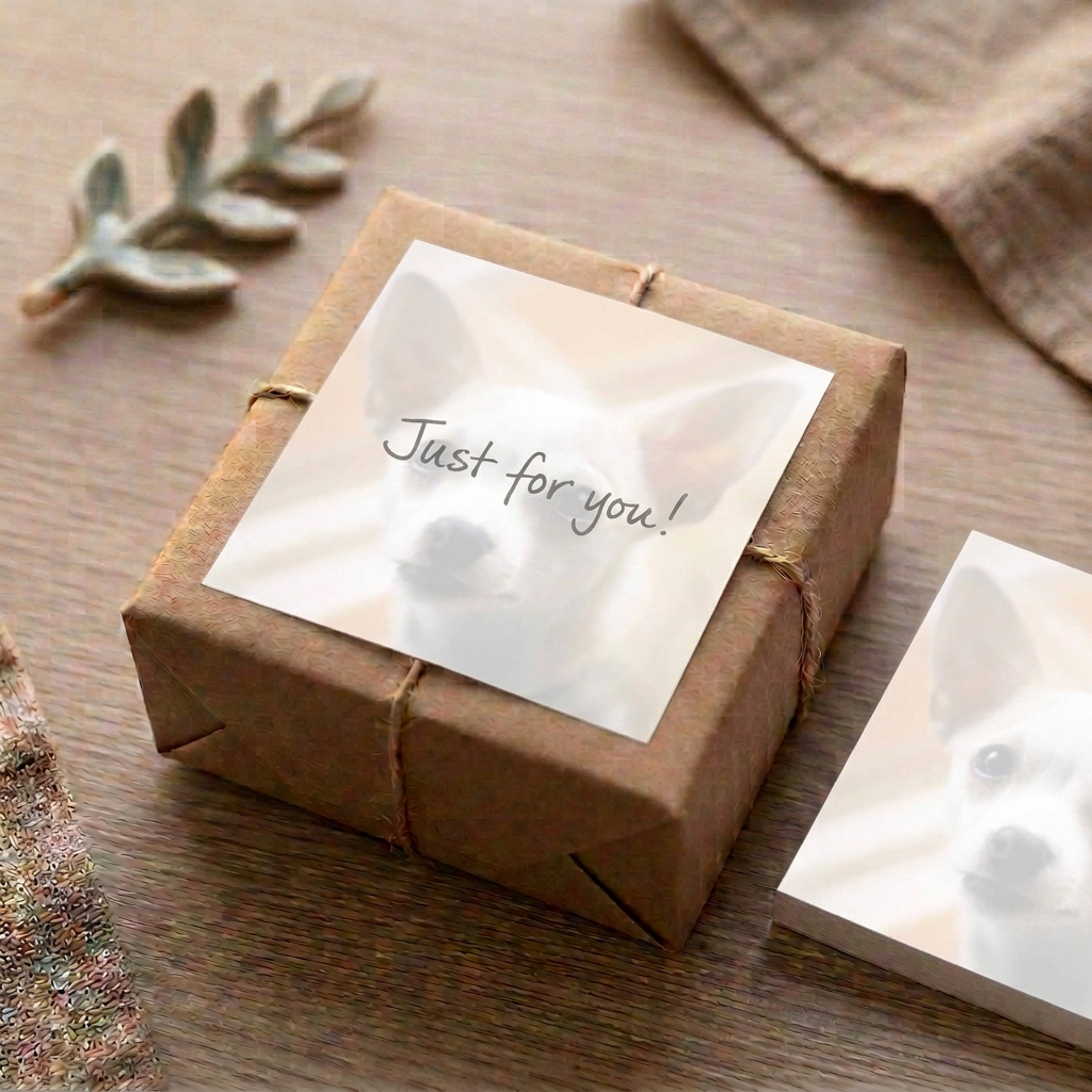 Chihuahua sticky note with a handwritten gift message