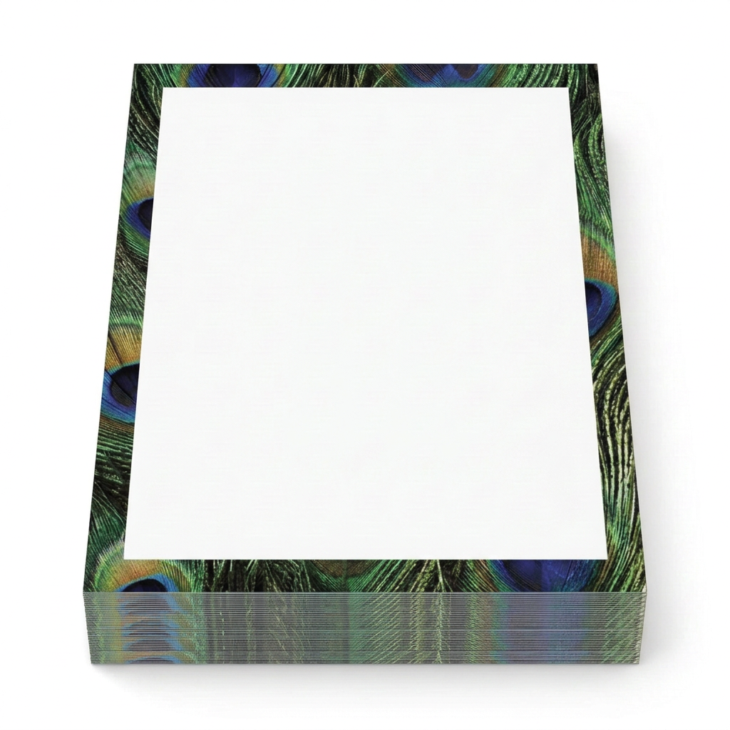 100-sheet stack of peacock print border paper