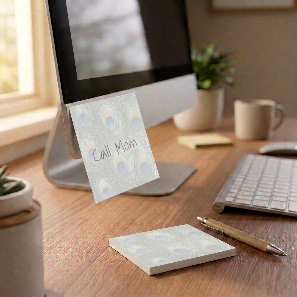 Peacock print sticky note desk reminder