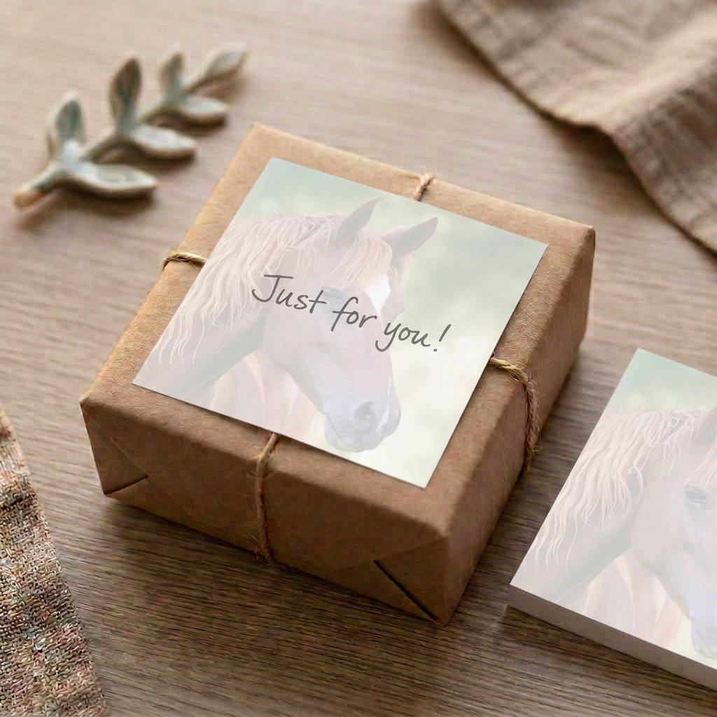 Horse sticky note with a handwritten gift message