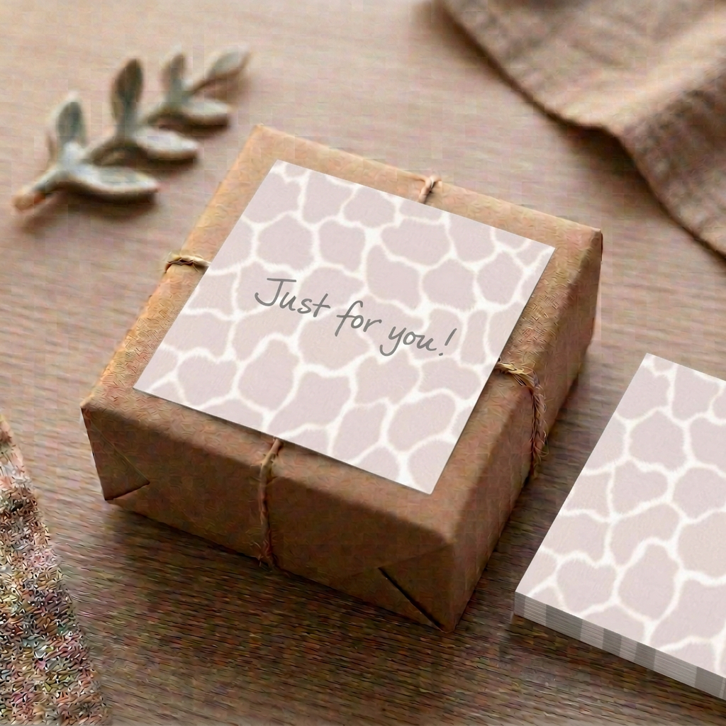 Giraffe print sticky note with a handwritten gift message