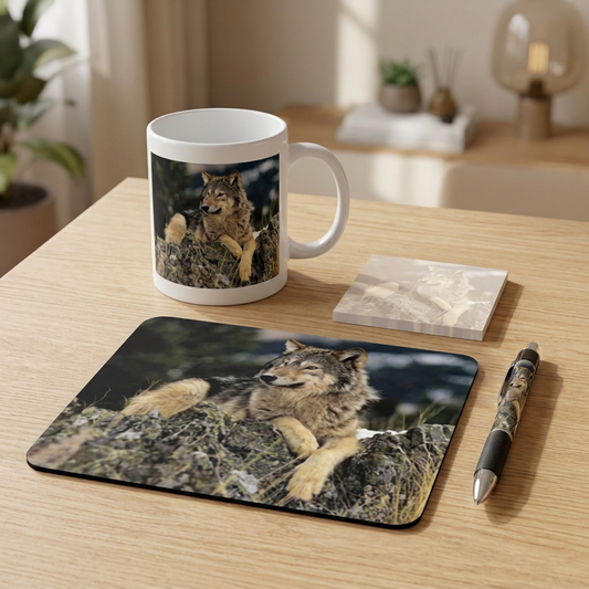 Wolf on Rocks desk display without a person