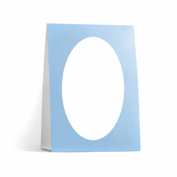 Baby Blue Table Tent Card with White Oval Label