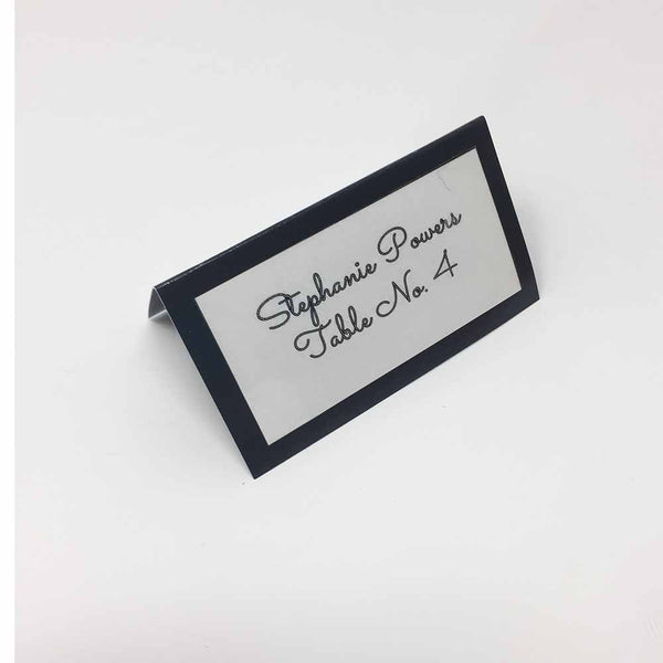 Black place card with clear gloss label.