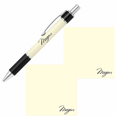 Personalized Name Pen and Sticky Notes Gift Set - Ivory