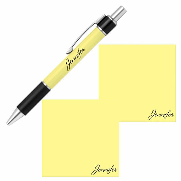 Personalized Name Pen and Sticky Notes Gift Set - Lemon
