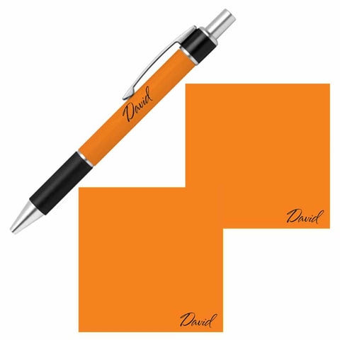 Personalized Name Pen and Sticky Notes Gift Set - Orange