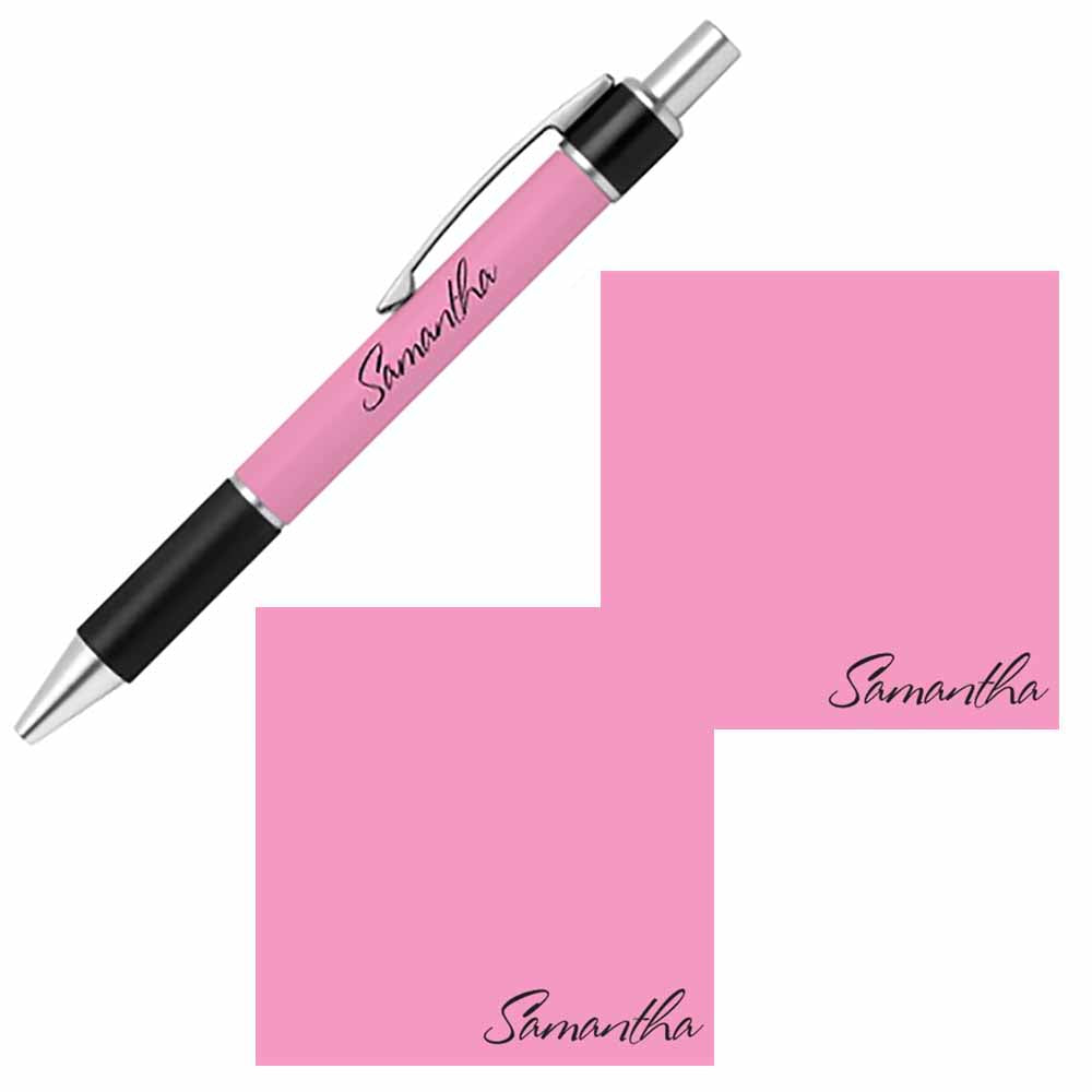 Personalized Name Pen and Sticky Notes Gift Set - Pink – Stationery ...
