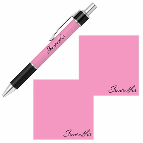 Personalized Name Pen and Sticky Notes Gift Set - Pink