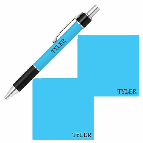 Personalized Name Pen and Sticky Notes Gift Set - Turquoise