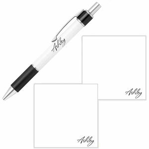 Personalized Name Pen and Sticky Notes Gift Set - White