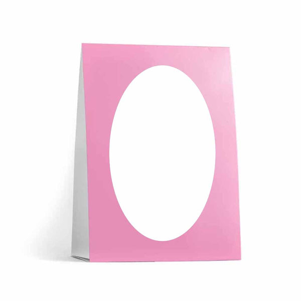 Pink Table Tent Card with White Oval Label
