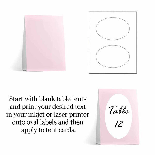 Baby Pink Table Tent Cards with Oval Label instructions.
