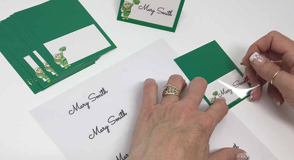 Leprechaun Green Place Cards with Clear Labels